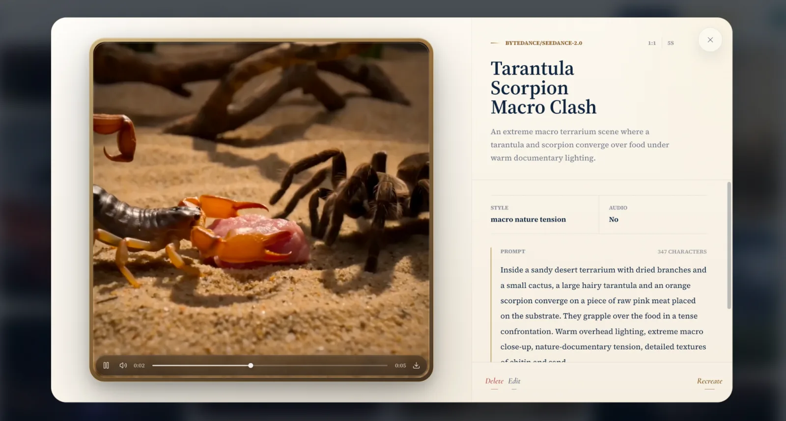 An expanded prompt example showing the full prompt text and settings